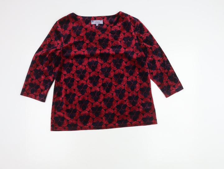 Honor Millburn Women's Red Floral Velvet Blouse Size 14