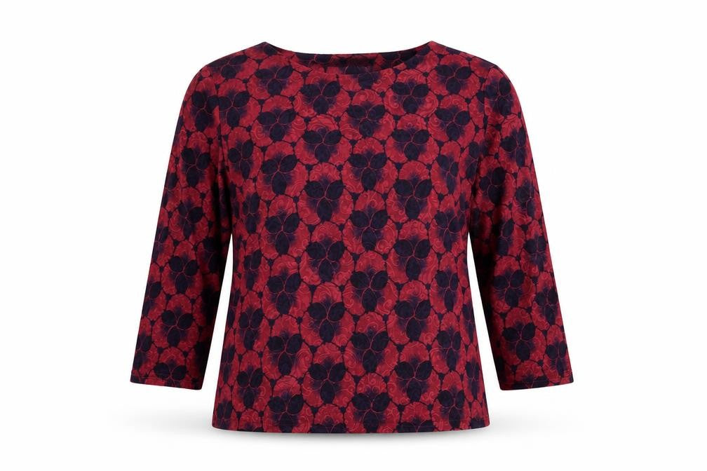 Front view of Honor Millburn Women's Red Floral Velvet Blouse, size 14
