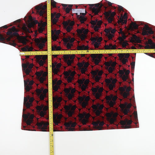 Honor Millburn Women's Red Floral Velvet Blouse Size 14