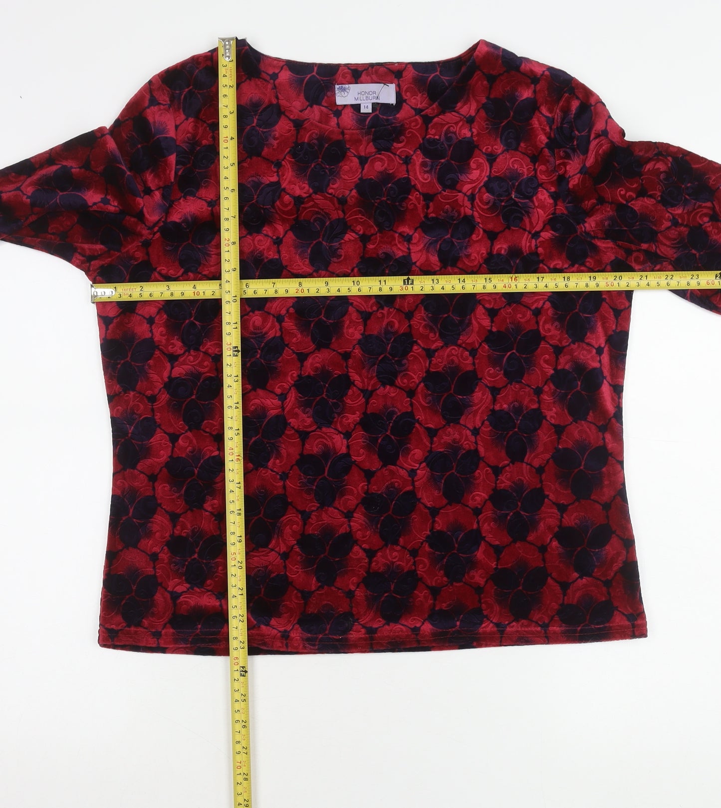 Honor Millburn Women's Red Floral Velvet Blouse Size 14