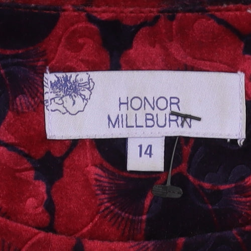 Honor Millburn Women's Red Floral Velvet Blouse Size 14