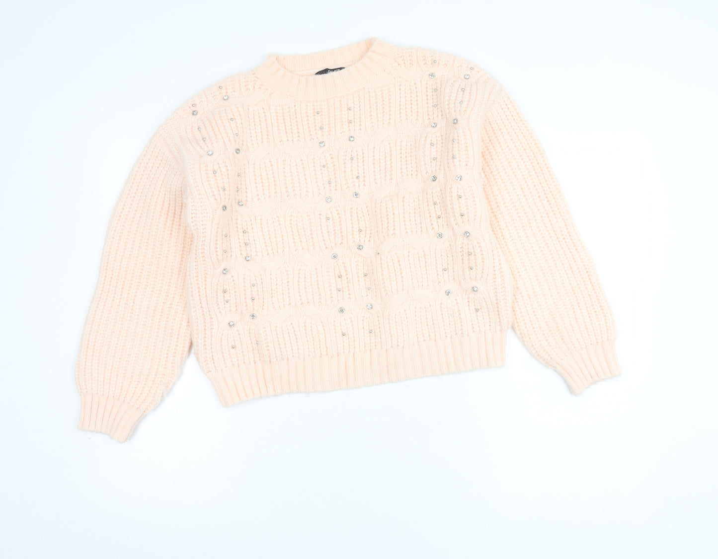 Quiz Women's Beige Beaded Chunky Knit Crew Neck Jumper Size S