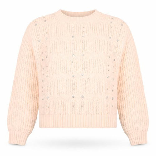 Quiz Women's Beige Beaded Chunky Knit Crew Neck Jumper Size S
