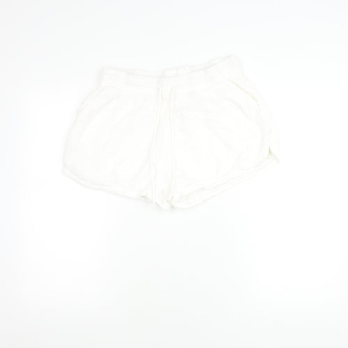 H&M Women’s White Cotton Shorts Size 12 Mid Rise Summer Drawstring Pockets