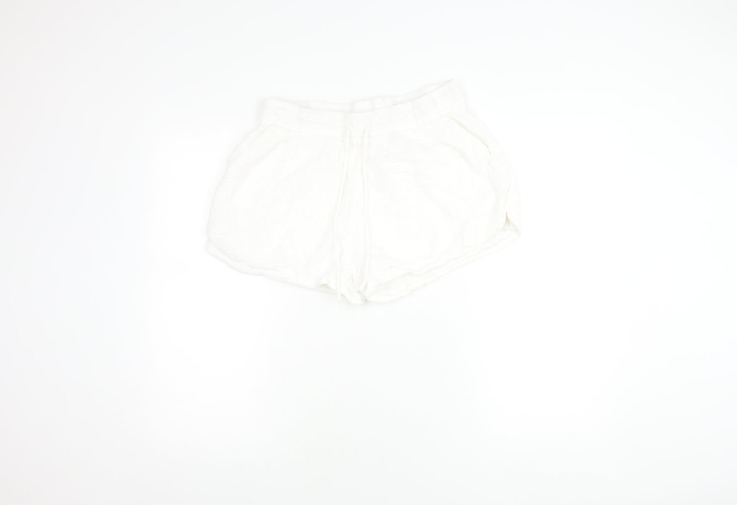 H&M Women’s White Cotton Shorts Size 12 Mid Rise Summer Drawstring Pockets