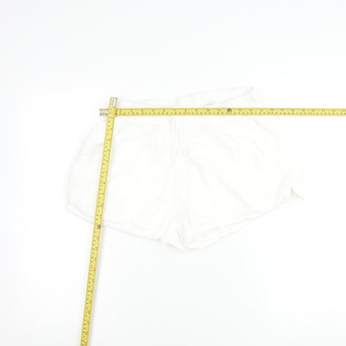 H&M Women’s White Cotton Shorts Size 12 Mid Rise Summer Drawstring Pockets
