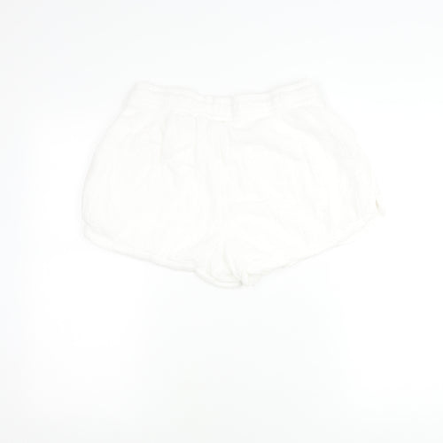 H&M Women’s White Cotton Shorts Size 12 Mid Rise Summer Drawstring Pockets