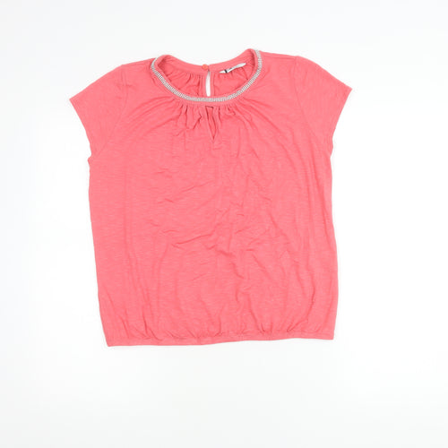 BHS Women’s Petite Pink Beaded Round Neck Short Sleeve Blouse Size 14