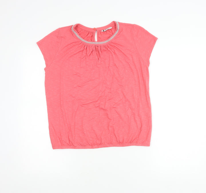 BHS Women’s Petite Pink Beaded Round Neck Short Sleeve Blouse Size 14