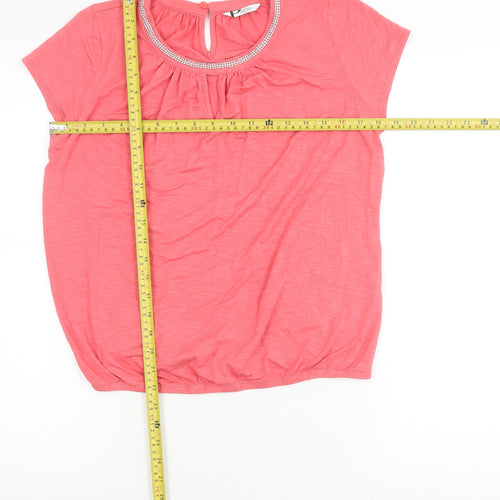 BHS Women’s Petite Pink Beaded Round Neck Short Sleeve Blouse Size 14