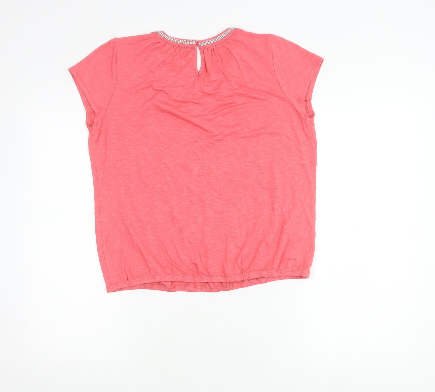 BHS Women’s Petite Pink Beaded Round Neck Short Sleeve Blouse Size 14