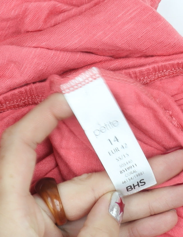 BHS Women’s Petite Pink Beaded Round Neck Short Sleeve Blouse Size 14