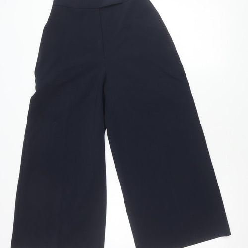 Zara Women Black XS Cropped Wide-Leg Trousers Polyester Blend