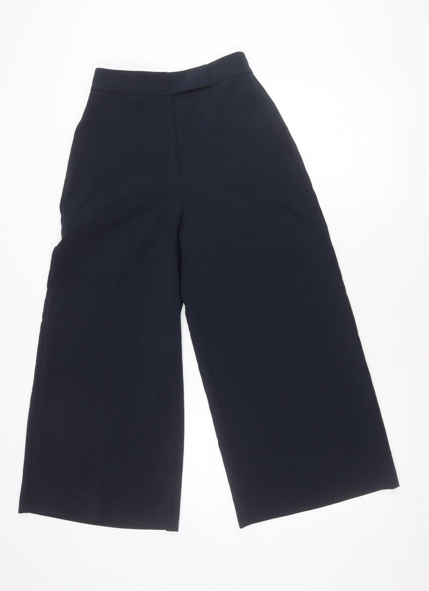 Zara Women Black XS Cropped Wide-Leg Trousers Polyester Blend