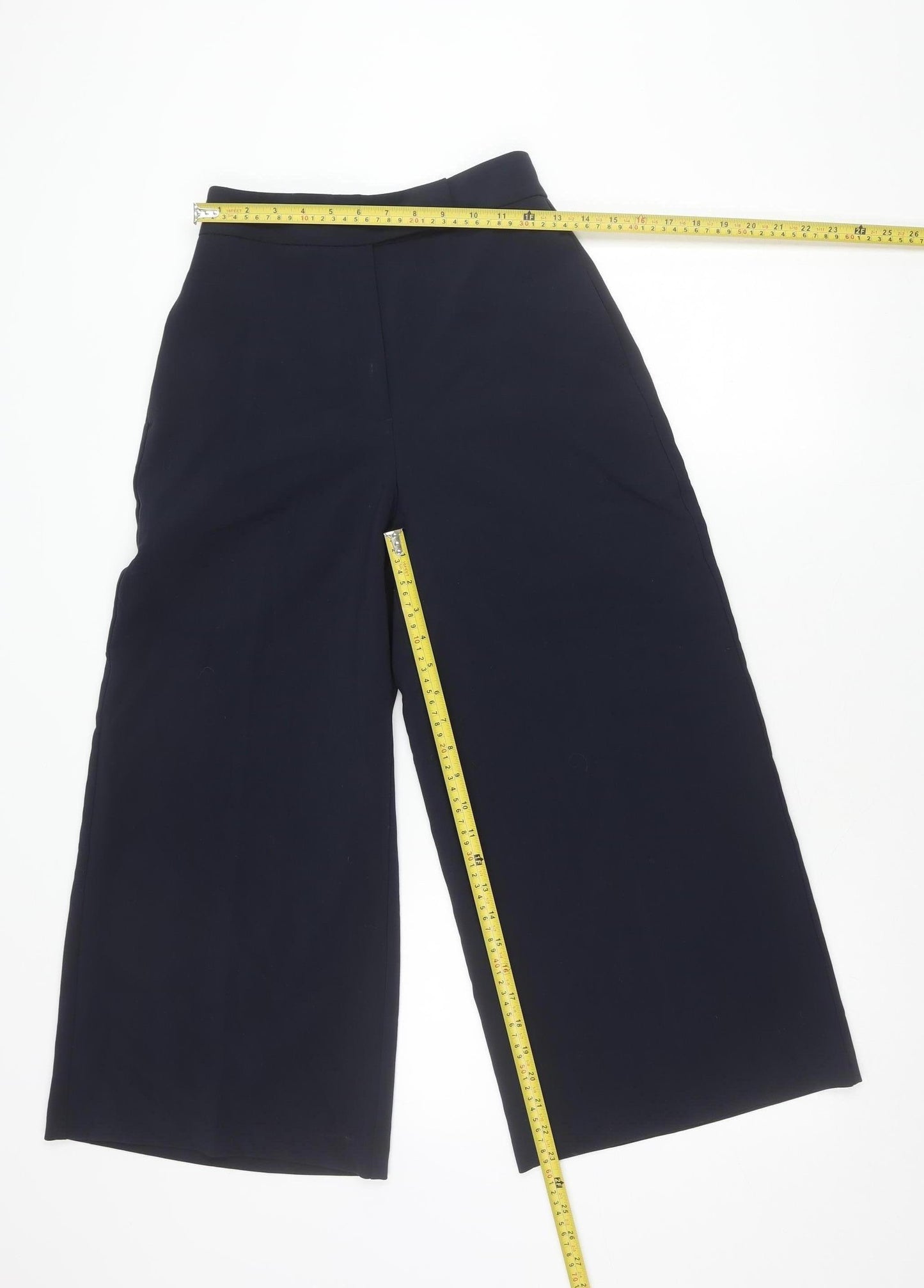 Zara Women Black XS Cropped Wide-Leg Trousers Polyester Blend