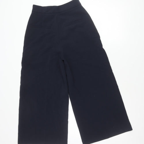 Zara Women Black XS Cropped Wide-Leg Trousers Polyester Blend