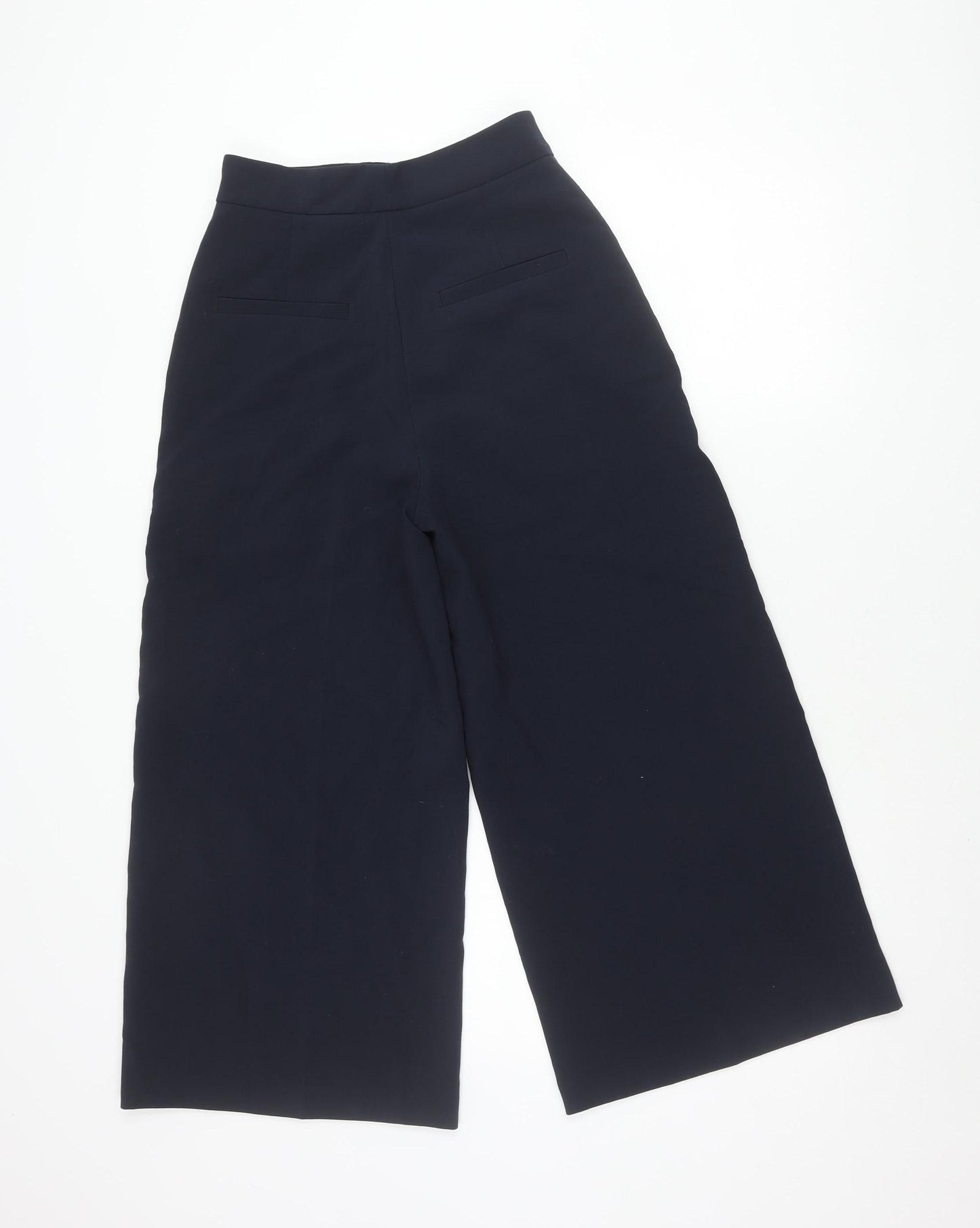 Zara Women Black XS Cropped Wide-Leg Trousers Polyester Blend
