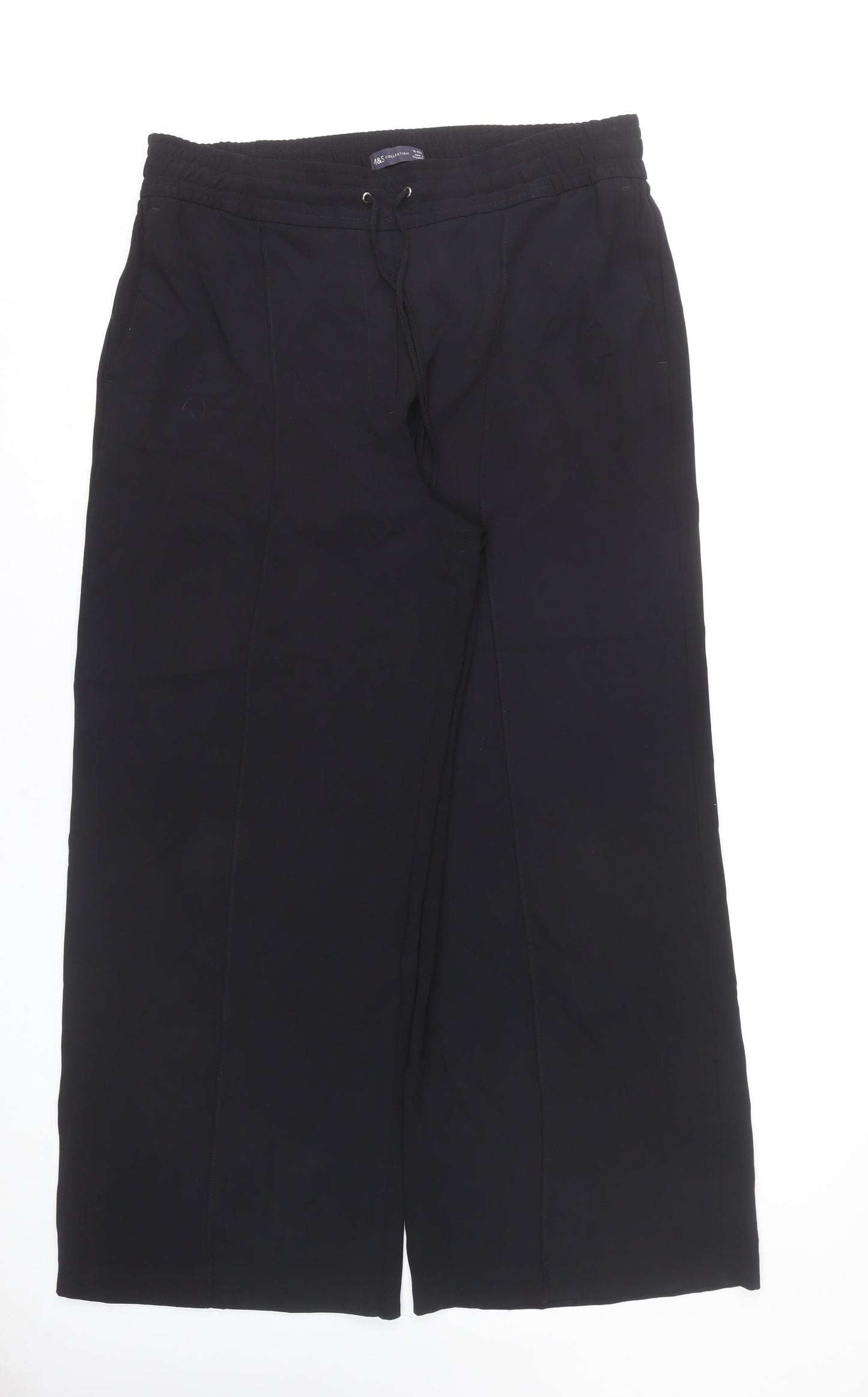 Marks and Spencer Womens Black Wide-Leg Trousers Size 16 Elastic Waist