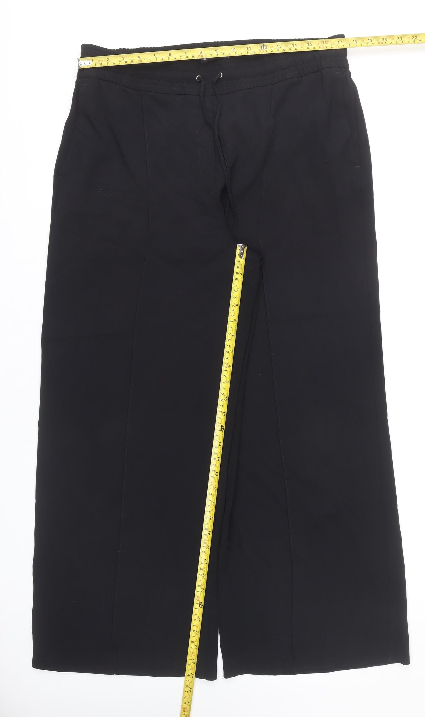 Marks and Spencer Womens Black Wide-Leg Trousers Size 16 Elastic Waist