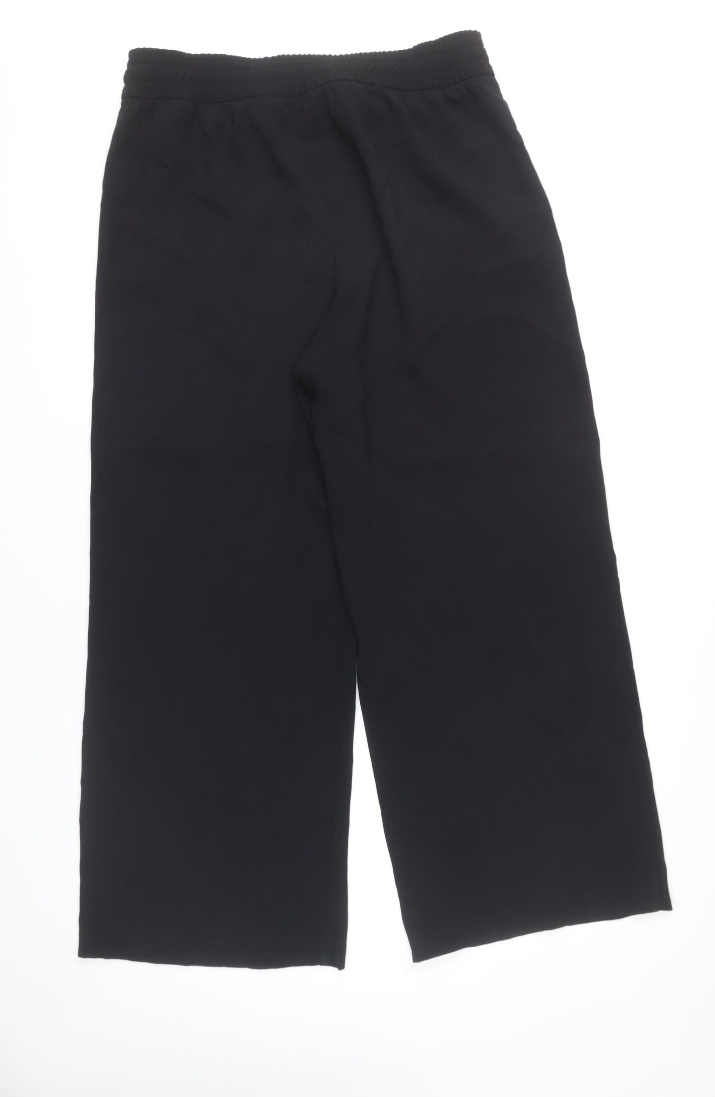 Marks and Spencer Womens Black Wide-Leg Trousers Size 16 Elastic Waist