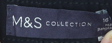 Marks and Spencer Womens Black Wide-Leg Trousers Size 16 Elastic Waist