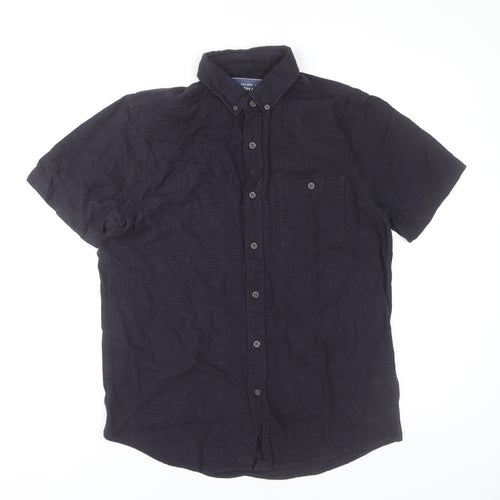 Topman Men's Black Check Cotton Short Sleeve Button-Up Shirt M