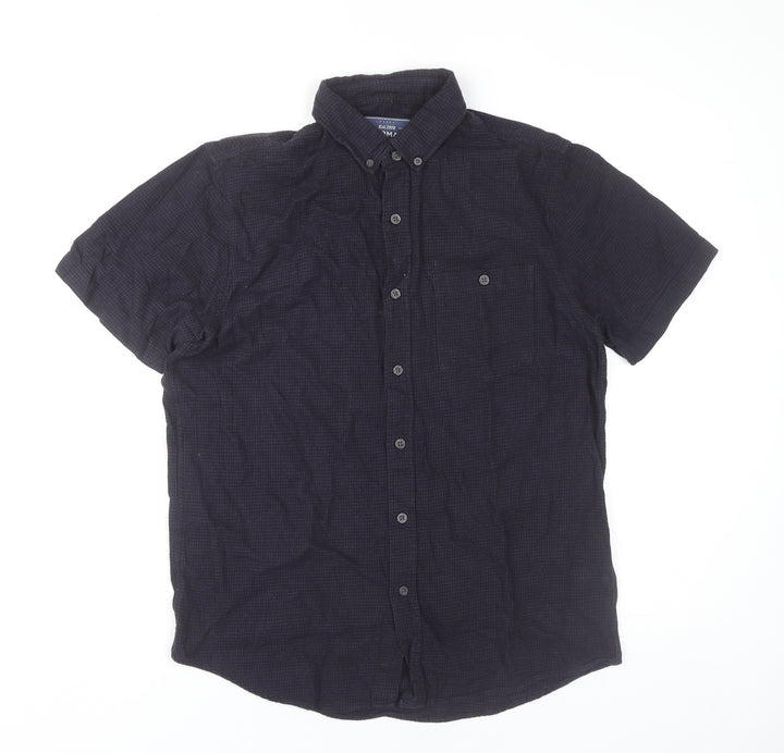 Topman Men's Black Check Cotton Short Sleeve Button-Up Shirt M