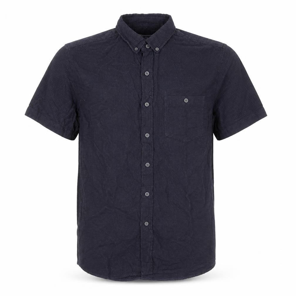 Front view of Topman Men's Black Check Cotton Short Sleeve Button-Up Shirt M