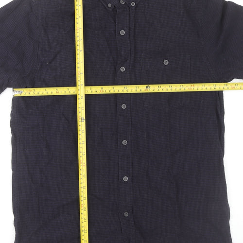 Topman Men's Black Check Cotton Short Sleeve Button-Up Shirt M
