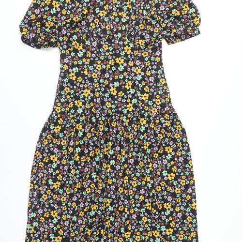 ASOS DESIGN Women's Multicoloured Floral Midi A-Line Puff Sleeve Dress Size 10