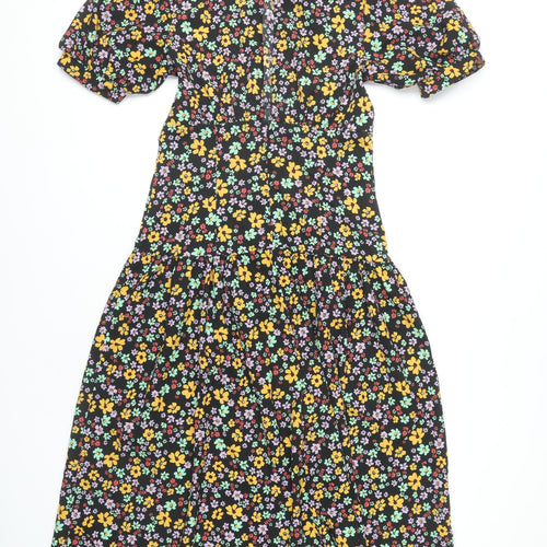 ASOS DESIGN Women's Multicoloured Floral Midi A-Line Puff Sleeve Dress Size 10