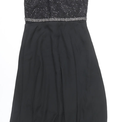 Sunny Fashion Women's Black Size 12 A-Line Long Formal Dress