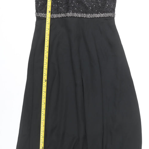 Sunny Fashion Women's Black Size 12 A-Line Long Formal Dress