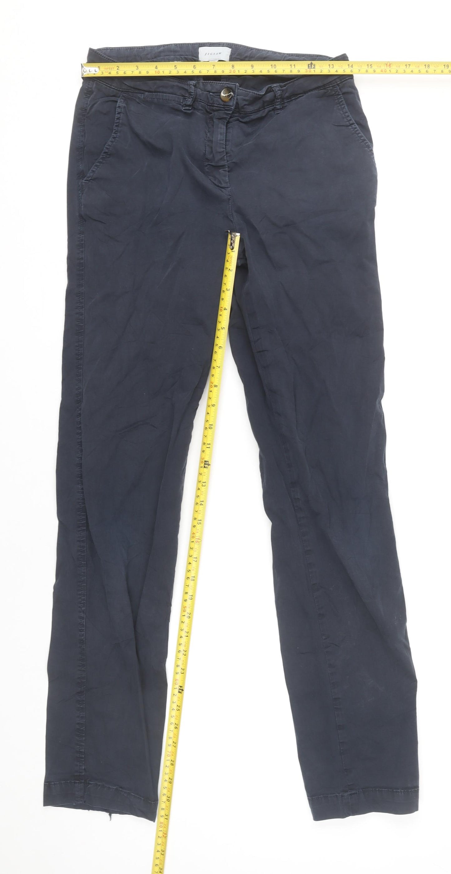 Jigsaw Womens Blue Slim Fit Chino Trousers UK 8 Straight Leg Cotton