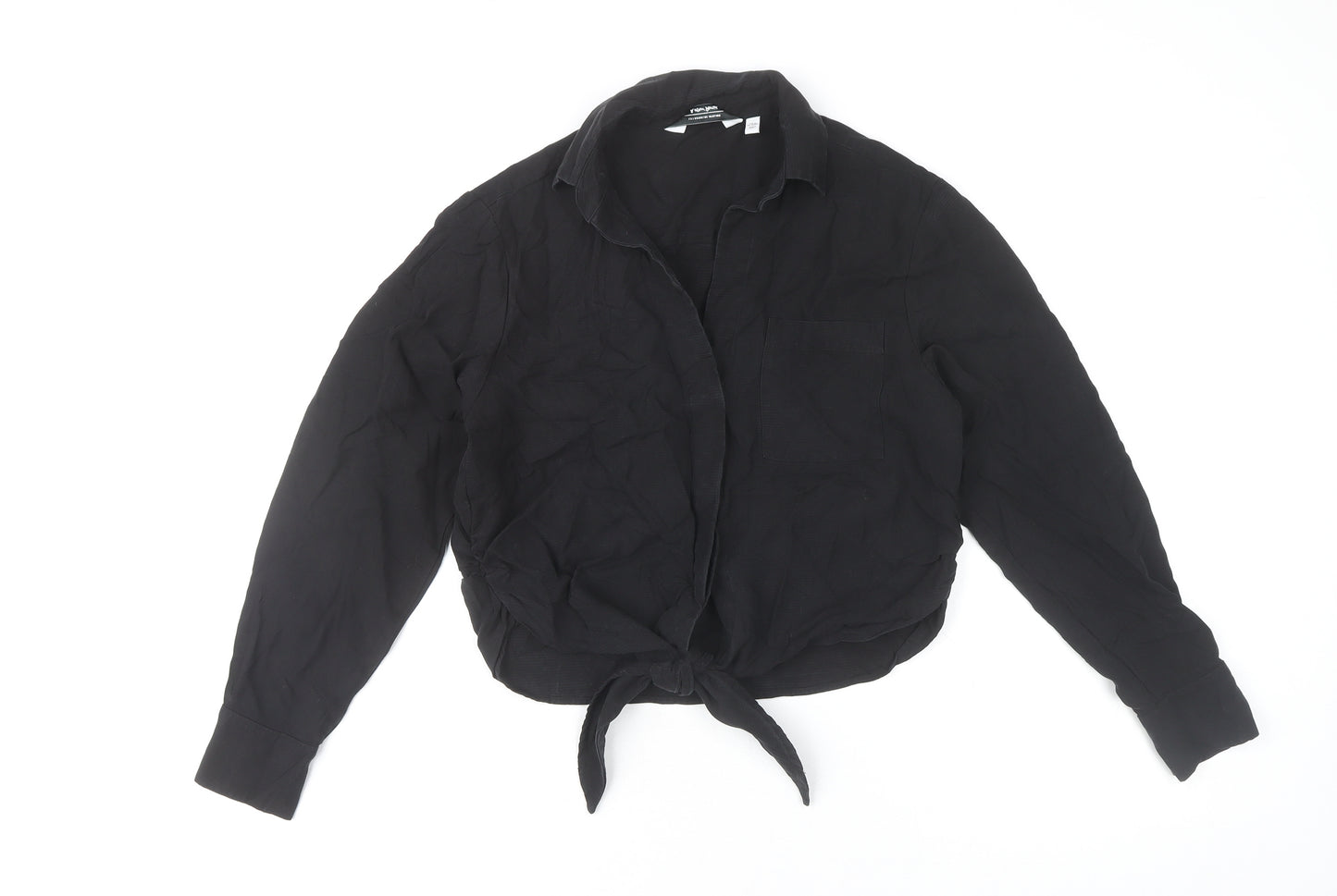 & Other Stories Women’s Black Size 6 Cropped Button-Up Lyocell Shirt