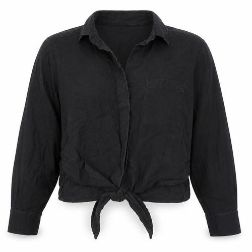 & Other Stories Women’s Black Size 6 Cropped Button-Up Lyocell Shirt