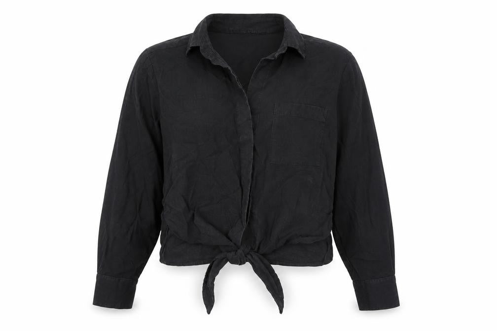 & Other Stories Women’s Black Size 6 Cropped Button-Up Lyocell Shirt