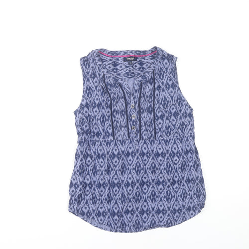 Maine New England Women’s Blue Geometric Cotton Sleeveless Tunic Blouse Size 10