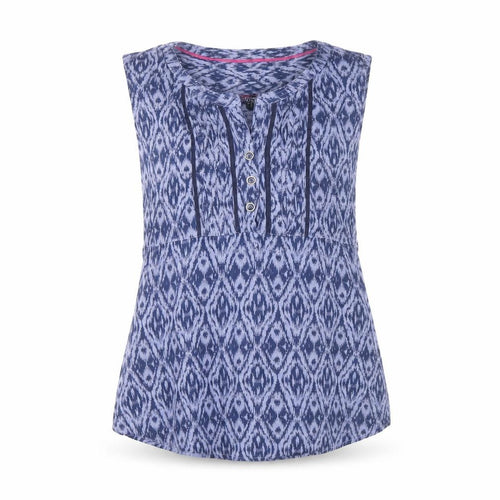 Maine New England Women’s Blue Geometric Cotton Sleeveless Tunic Blouse Size 10