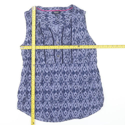 Maine New England Women’s Blue Geometric Cotton Sleeveless Tunic Blouse Size 10