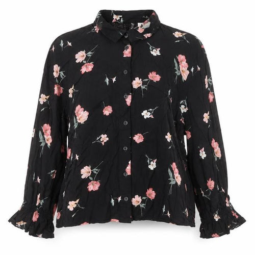 H&M Women’s Black Floral Collared Long Sleeve Blouse UK 6