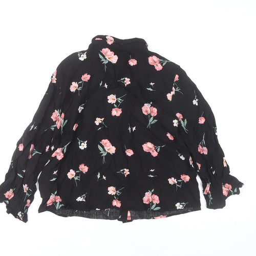 H&M Women’s Black Floral Collared Long Sleeve Blouse UK 6