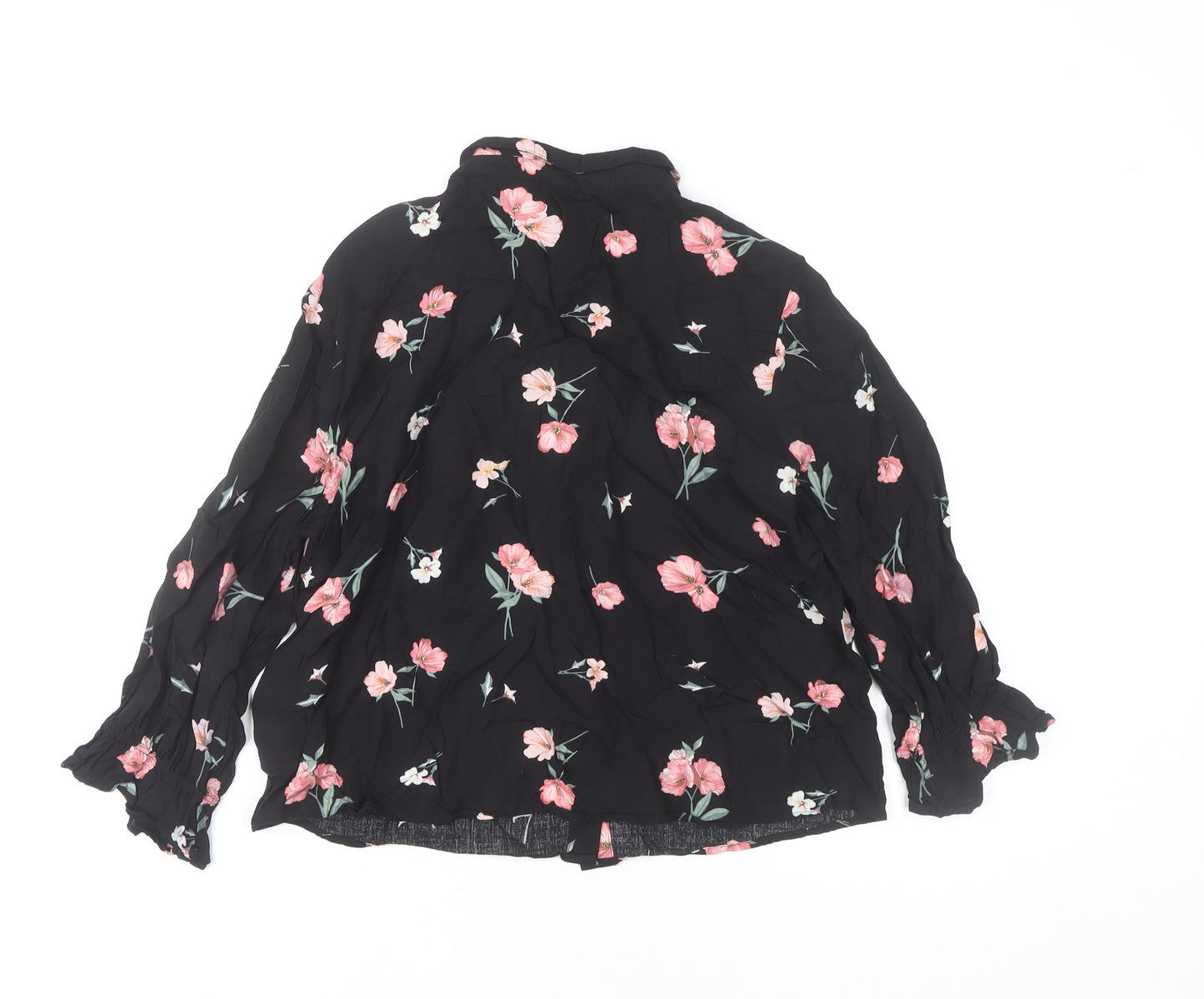 H&M Women’s Black Floral Collared Long Sleeve Blouse UK 6