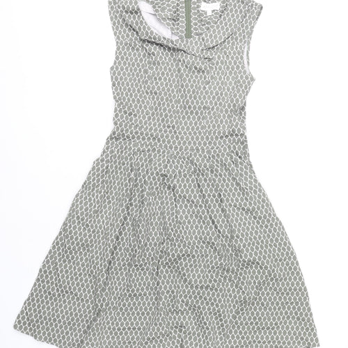 Apricot Women’s Grey Geometric Fit & Flare Dress UK 8 Sleeveless Cowl Neck