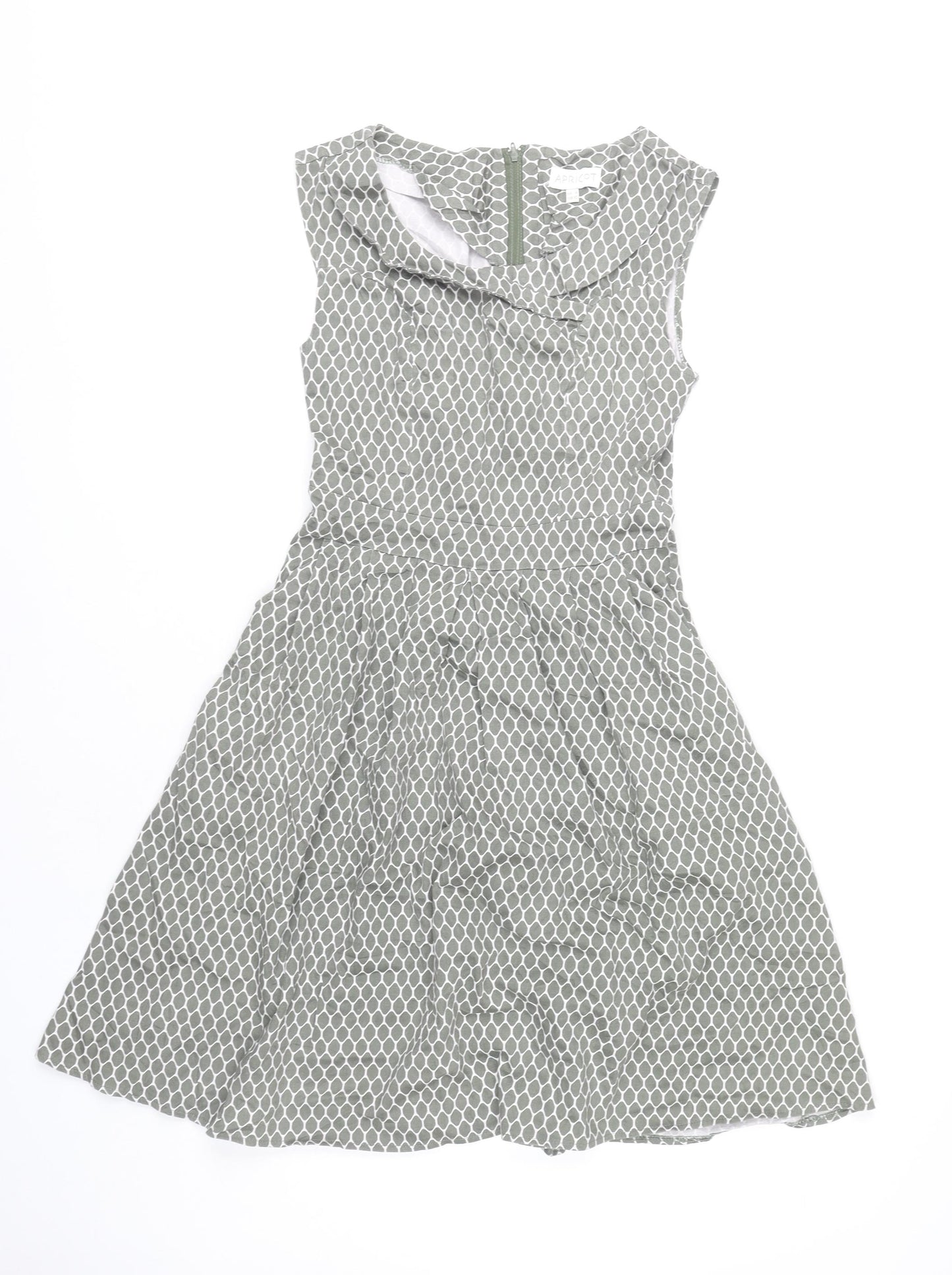 Apricot Women’s Grey Geometric Fit & Flare Dress UK 8 Sleeveless Cowl Neck
