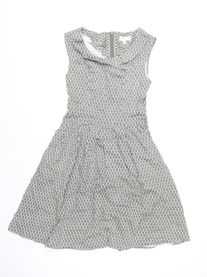 Apricot Women’s Grey Geometric Fit & Flare Dress UK 8 Sleeveless Cowl Neck