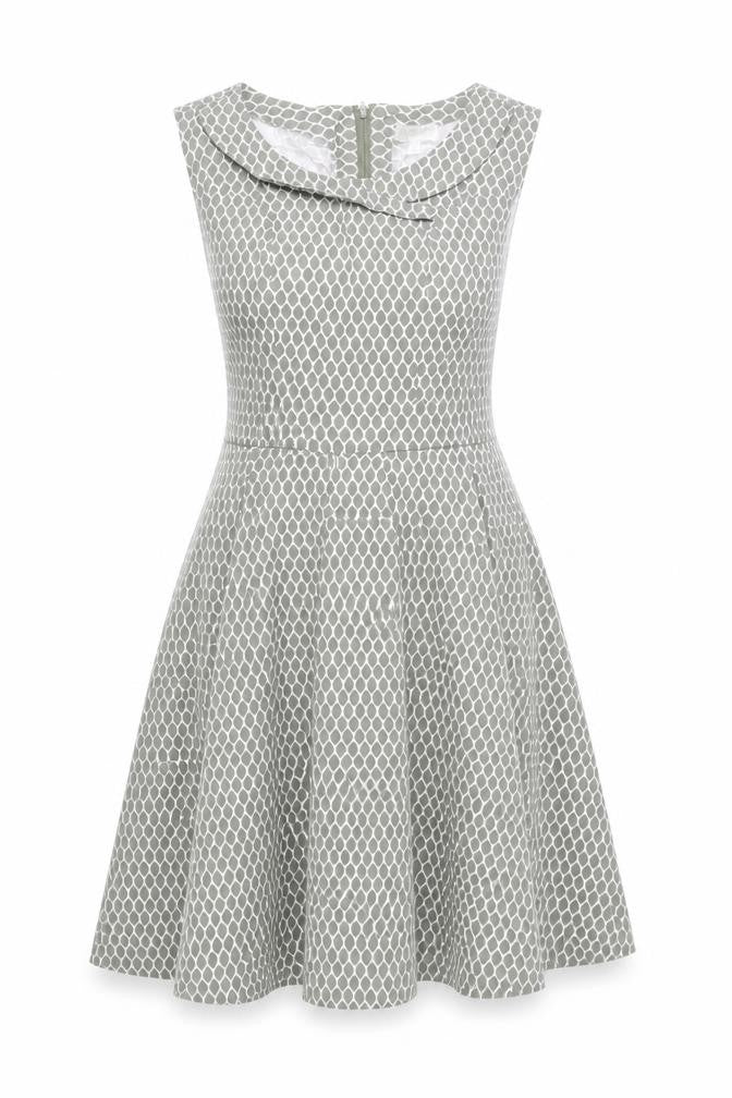 Apricot Women’s Grey Geometric Fit & Flare Dress UK 8 Sleeveless Cowl Neck
