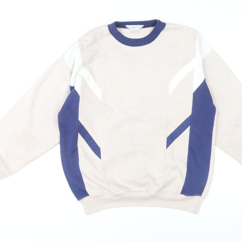 Gabicci Men's Beige Navy 90s Vintage Geometric Pullover Sweatshirt M