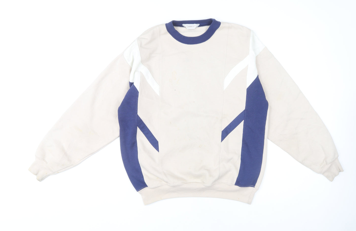 Gabicci Men's Beige Navy 90s Vintage Geometric Pullover Sweatshirt M