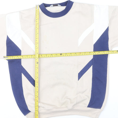Gabicci Men's Beige Navy 90s Vintage Geometric Pullover Sweatshirt M